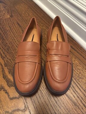 Madewell Leather Penny Loafers in Cognac Brown